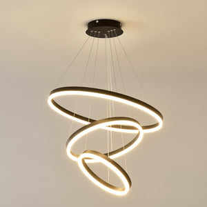 English Elm Modern Matte Black Triple Ring Led Chandelier Dimmable with Remote for Dining Rooms W5008P511703
