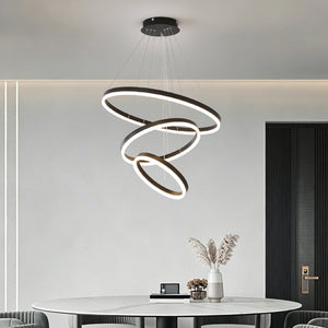 English Elm Modern Matte Black Triple Ring Led Chandelier Dimmable with Remote for Dining Rooms W5008P511703