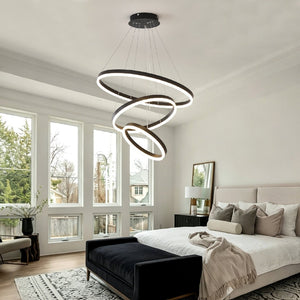 English Elm Modern Matte Black Triple Ring Led Chandelier Dimmable with Remote for Dining Rooms W5008P511703