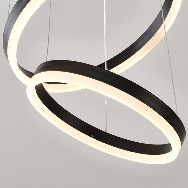 English Elm Modern Matte Black Triple Ring Led Chandelier Dimmable with Remote for Dining Rooms W5008P511703