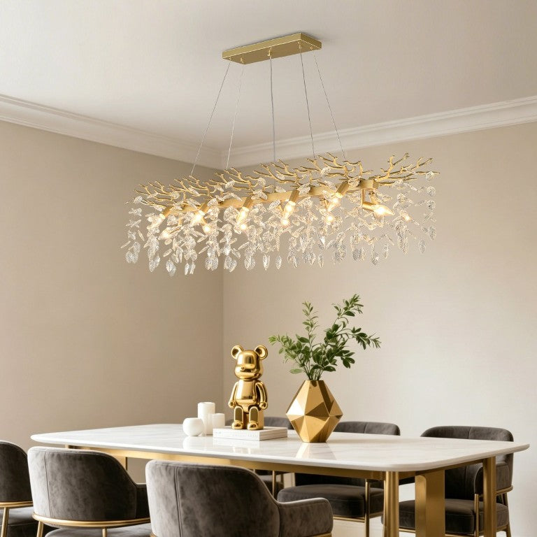 English Elm Large Crystal Drop Pendant Light Gold Frame Dining Room Kitchen Island Decor W5008P512927