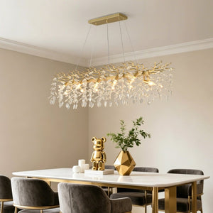 English Elm Large Crystal Drop Pendant Light Gold Frame Dining Room Kitchen Island Decor W5008P512927