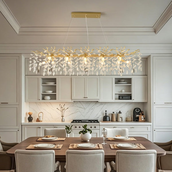 English Elm Large Crystal Drop Pendant Light Gold Frame Dining Room Kitchen Island Decor W5008P512927