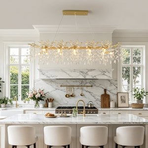 English Elm Large Crystal Drop Pendant Light Gold Frame Dining Room Kitchen Island Decor W5008P512927