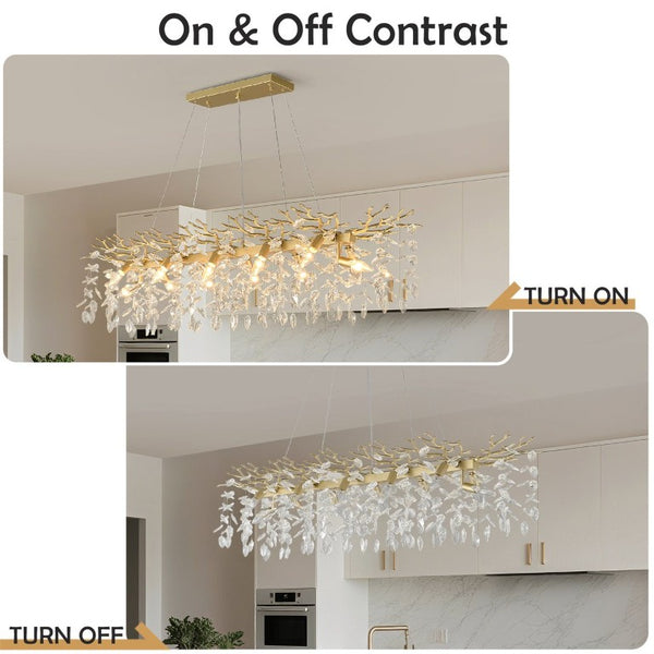 English Elm Large Crystal Drop Pendant Light Gold Frame Dining Room Kitchen Island Decor W5008P512927