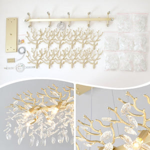 English Elm Large Crystal Drop Pendant Light Gold Frame Dining Room Kitchen Island Decor W5008P512927