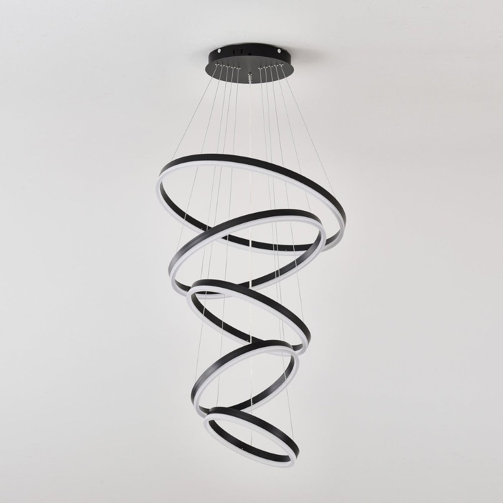English Elm Modern Five Ring Acrylic Led Chandelier Dimmable Remote Dining Living Entryway Ceiling Black W5008P541387