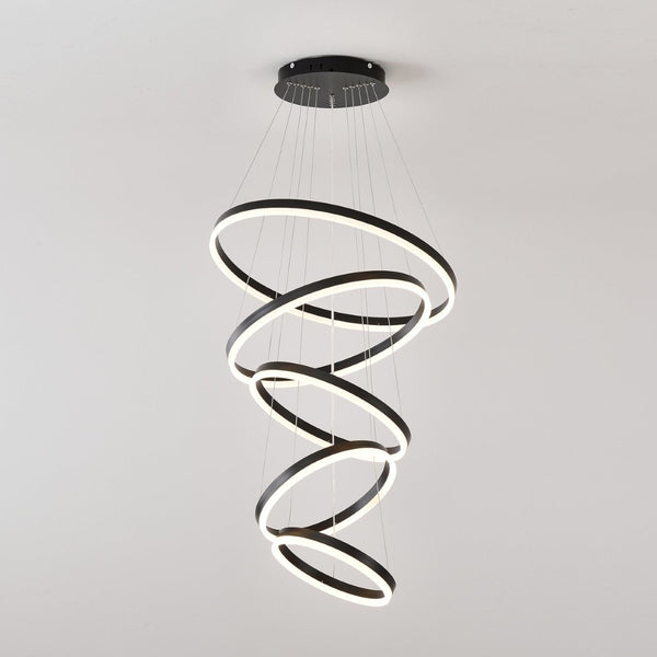 English Elm Modern Five Ring Acrylic Led Chandelier Dimmable Remote Dining Living Entryway Ceiling Black W5008P541387