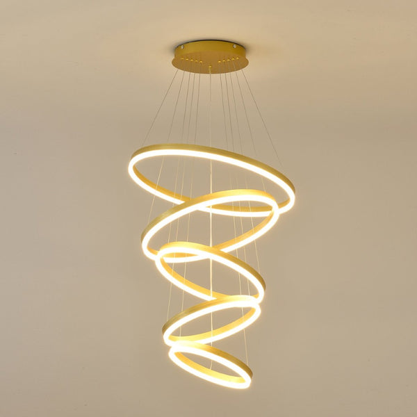 English Elm Modern Five Ring Acrylic Led Chandelier Dimmable Remote Dining Living Entryway Ceiling Gold W5008P541398
