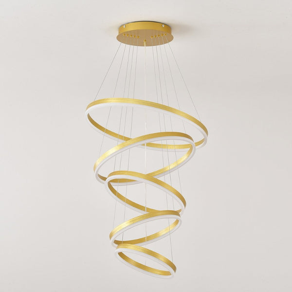 English Elm Modern Five Ring Acrylic Led Chandelier Dimmable Remote Dining Living Entryway Ceiling Gold W5008P541398