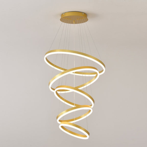 English Elm Modern Five Ring Acrylic Led Chandelier Dimmable Remote Dining Living Entryway Ceiling Gold W5008P541398