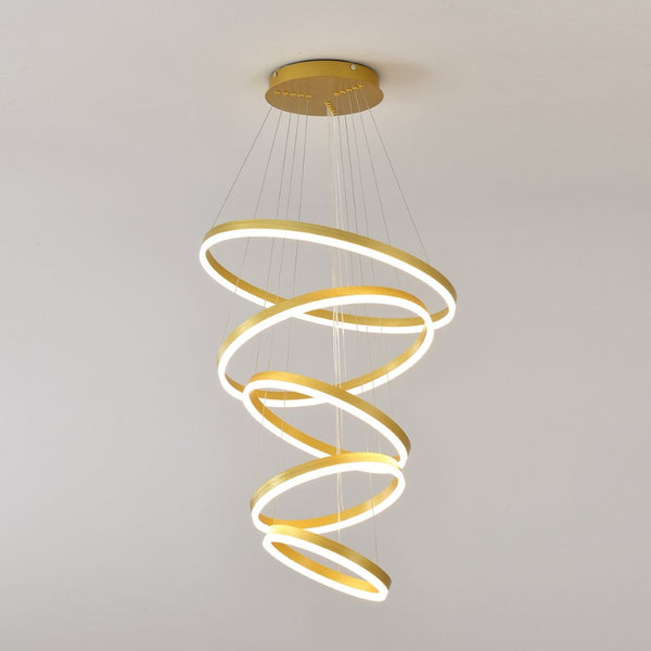 English Elm Modern Five Ring Acrylic Led Chandelier Dimmable Remote Dining Living Entryway Ceiling Gold W5008P541398