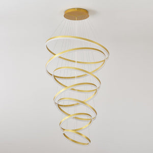 English Elm 7 Ring Tiered Led Chandelier Dimmable Acrylic Sculptural Pendant for Dining Entryway Gold W5008P541417