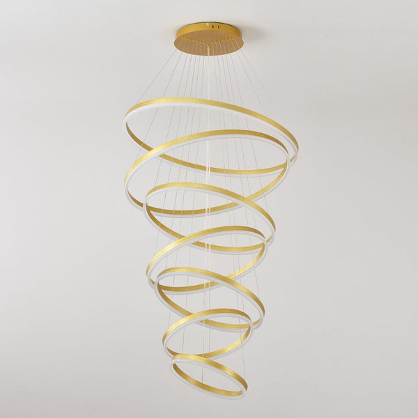 English Elm 7 Ring Tiered Led Chandelier Dimmable Acrylic Sculptural Pendant for Dining Entryway Gold W5008P541417