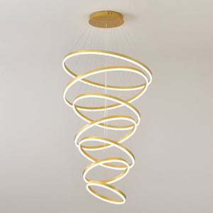 English Elm 7 Ring Tiered Led Chandelier Dimmable Acrylic Sculptural Pendant for Dining Entryway Gold W5008P541417