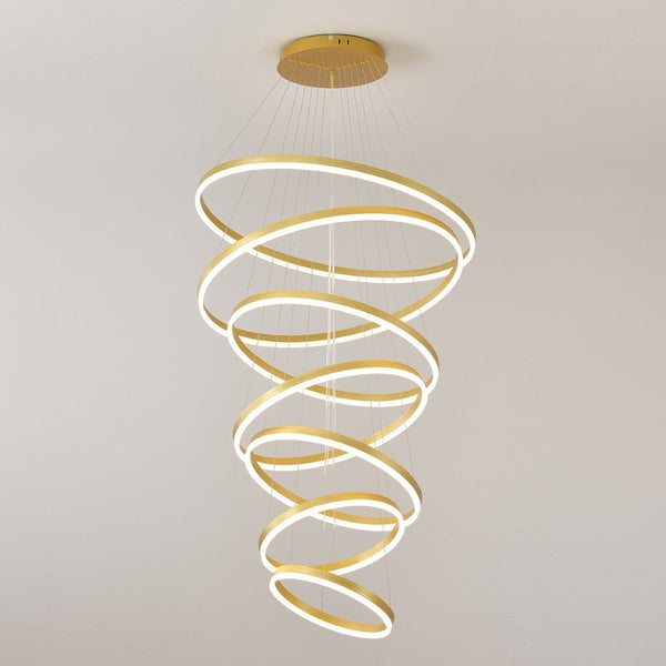 English Elm 7 Ring Tiered Led Chandelier Dimmable Acrylic Sculptural Pendant for Dining Entryway Gold W5008P541417