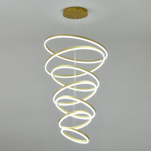 English Elm 7 Ring Tiered Led Chandelier Dimmable Acrylic Sculptural Pendant for Dining Entryway Gold W5008P541417