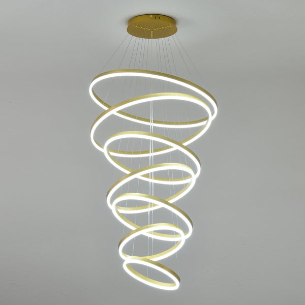 English Elm 7 Ring Tiered Led Chandelier Dimmable Acrylic Sculptural Pendant for Dining Entryway Gold W5008P541417