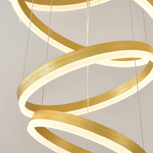 English Elm 7 Ring Tiered Led Chandelier Dimmable Acrylic Sculptural Pendant for Dining Entryway Gold W5008P541417