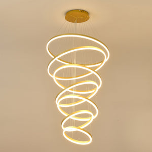 English Elm 7 Ring Tiered Led Chandelier Dimmable Acrylic Sculptural Pendant for Dining Entryway Gold W5008P541417