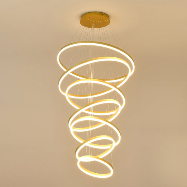 English Elm 7 Ring Tiered Led Chandelier Dimmable Acrylic Sculptural Pendant for Dining Entryway Gold W5008P541417