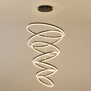 English Elm 7 Ring Tiered Led Chandelier Dimmable Acrylic Sculptural Pendant for Dining Entryway Matte Black W5008P541425