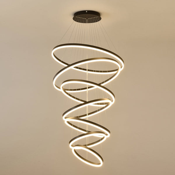 English Elm 7 Ring Tiered Led Chandelier Dimmable Acrylic Sculptural Pendant for Dining Entryway Matte Black W5008P541425