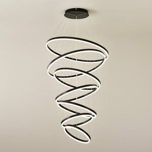 English Elm 7 Ring Tiered Led Chandelier Dimmable Acrylic Sculptural Pendant for Dining Entryway Matte Black W5008P541425