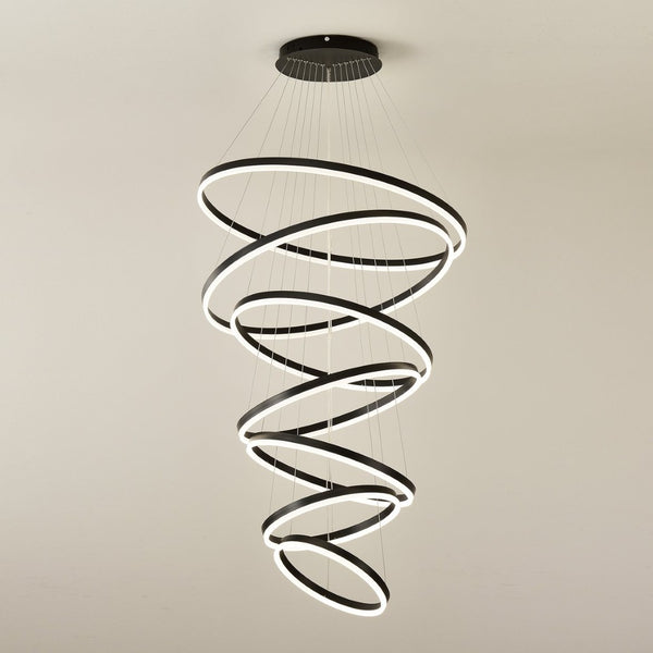English Elm 7 Ring Tiered Led Chandelier Dimmable Acrylic Sculptural Pendant for Dining Entryway Matte Black W5008P541425