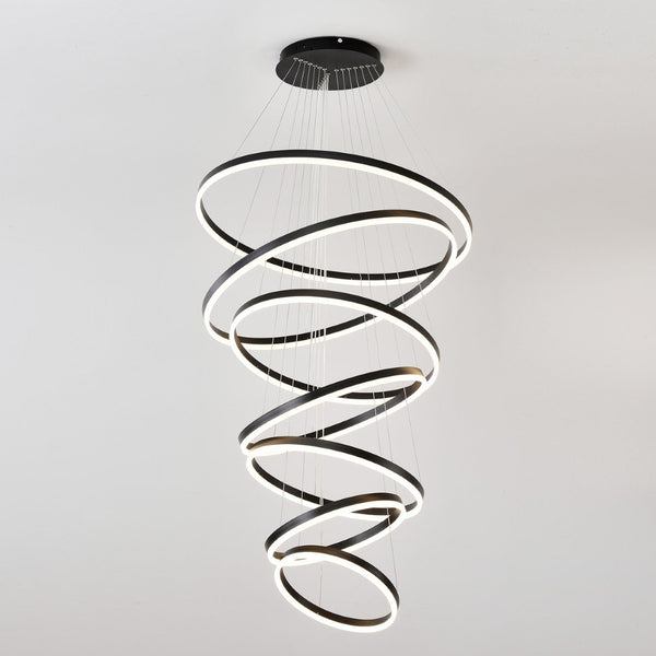 English Elm 7 Ring Tiered Led Chandelier Dimmable Acrylic Sculptural Pendant for Dining Entryway Matte Black W5008P541425