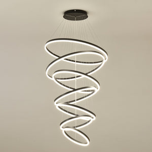 English Elm 7 Ring Tiered Led Chandelier Dimmable Acrylic Sculptural Pendant for Dining Entryway Matte Black W5008P541425