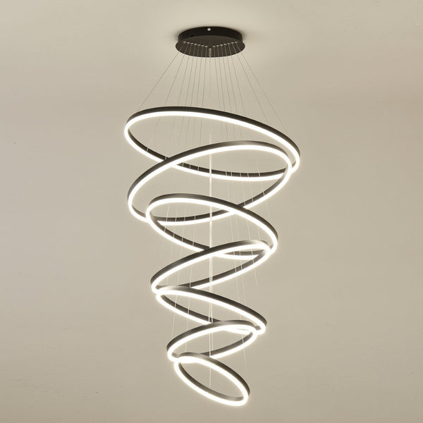 English Elm 7 Ring Tiered Led Chandelier Dimmable Acrylic Sculptural Pendant for Dining Entryway Matte Black W5008P541425