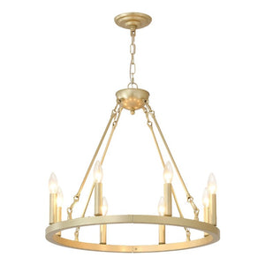 English Elm 23.62 Inch Brushed Gold Wagon Wheel Chandelier Farmhouse 8-Light Dining Room Fixture W5008P543811