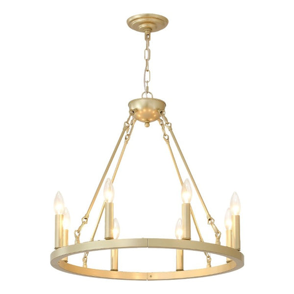 English Elm 23.62 Inch Brushed Gold Wagon Wheel Chandelier Farmhouse 8-Light Dining Room Fixture W5008P543811
