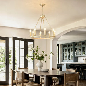 English Elm 23.62 Inch Brushed Gold Wagon Wheel Chandelier Farmhouse 8-Light Dining Room Fixture W5008P543811