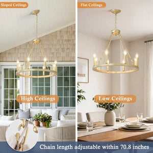 English Elm 23.62 Inch Brushed Gold Wagon Wheel Chandelier Farmhouse 8-Light Dining Room Fixture W5008P543811