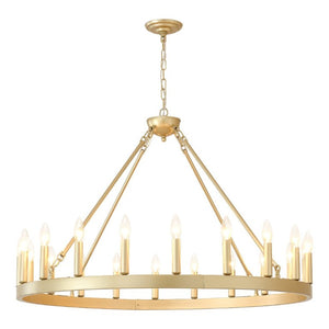 English Elm 39.4Inch Wagon Wheel Chandelier 20 Light Gold Farmhouse Fixture for High Ceiling Rooms W5008P543824