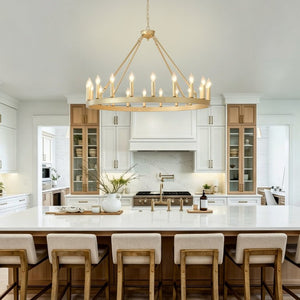 English Elm 39.4Inch Wagon Wheel Chandelier 20 Light Gold Farmhouse Fixture for High Ceiling Rooms W5008P543824