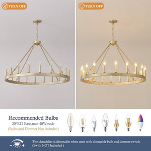 English Elm 39.4Inch Wagon Wheel Chandelier 20 Light Gold Farmhouse Fixture for High Ceiling Rooms W5008P543824