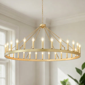 English Elm 53.15 Inch Gold Wagon Wheel Chandelier 30 Light Farmhouse Fixture for Dining Foyer W5008P543825
