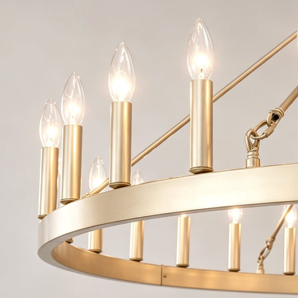 English Elm 53.15 Inch Gold Wagon Wheel Chandelier 30 Light Farmhouse Fixture for Dining Foyer W5008P543825