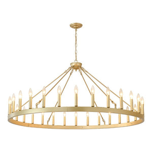 English Elm 53.15 Inch Gold Wagon Wheel Chandelier 30 Light Farmhouse Fixture for Dining Foyer W5008P543825
