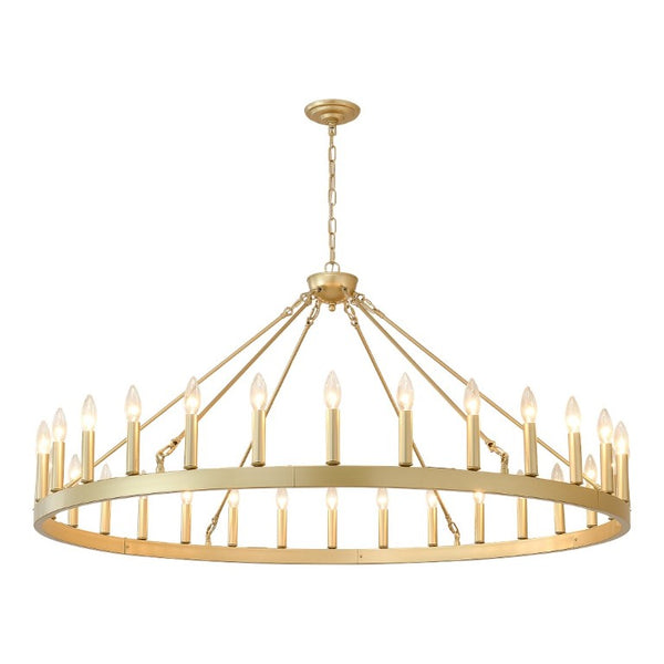 English Elm 53.15 Inch Gold Wagon Wheel Chandelier 30 Light Farmhouse Fixture for Dining Foyer W5008P543825