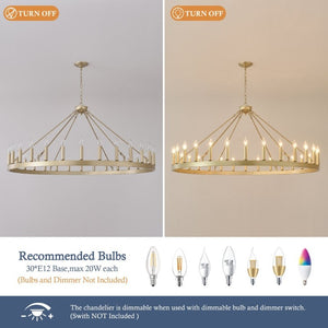 English Elm 53.15 Inch Gold Wagon Wheel Chandelier 30 Light Farmhouse Fixture for Dining Foyer W5008P543825