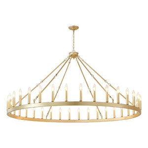 English Elm 63.8 Inch Wagon Wheel Chandelier Gold Wrought Iron 36-Light Farmhouse Great Room Fixture W5008P543830