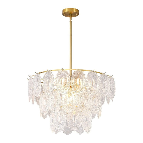 English Elm 9-Light Farmhouse Chandelier Seeded Glass Copper Rectangular Frame Kitchen Island W5008P543856