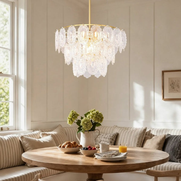 English Elm 9-Light Farmhouse Chandelier Seeded Glass Copper Rectangular Frame Kitchen Island W5008P543856