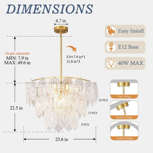 English Elm 9-Light Farmhouse Chandelier Seeded Glass Copper Rectangular Frame Kitchen Island W5008P543856