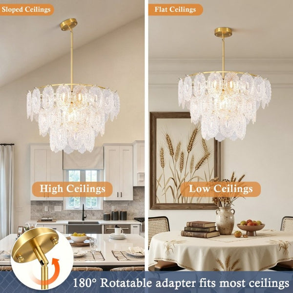 English Elm 9-Light Farmhouse Chandelier Seeded Glass Copper Rectangular Frame Kitchen Island W5008P543856