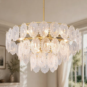 English Elm 31.49 Inch 12 Light Copper Chandelier with Seeded Glass Shades for Dining Rooms W5008P543898
